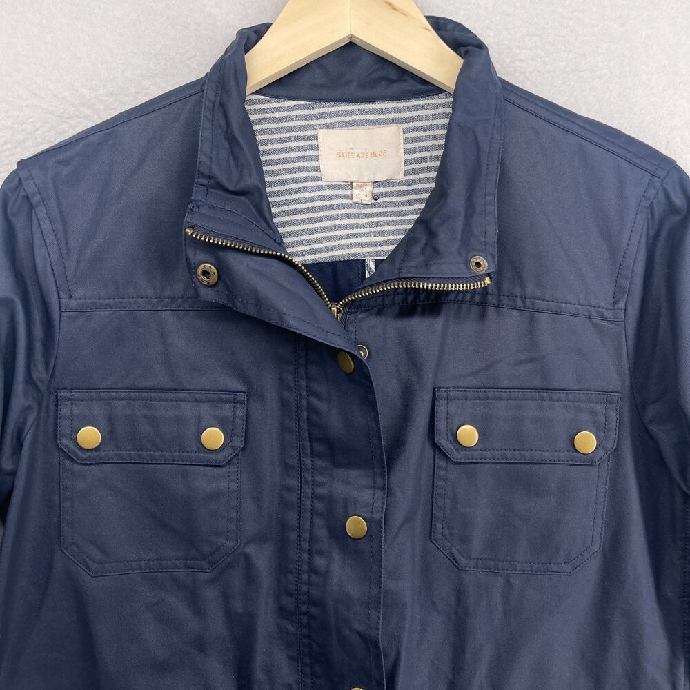 SKIES ARE BLUE Jacket L Twill Safari Field Utility Rain Coated Cotton Blue - Picture 4 of 13